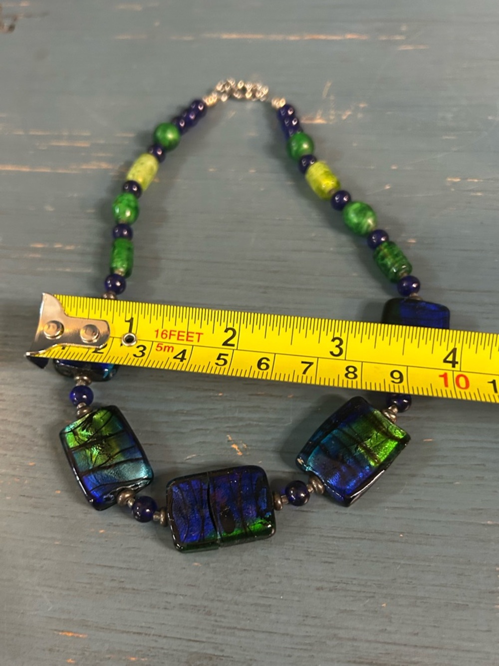 Murano Blue and Green Dichroic Glass Necklace - Picture 5 of 8